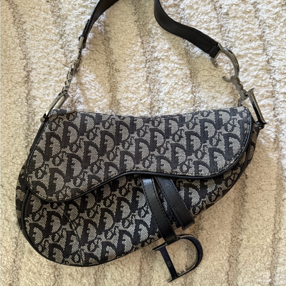 Dior Black and Gray Saddle Bag - Picture 1 of 7